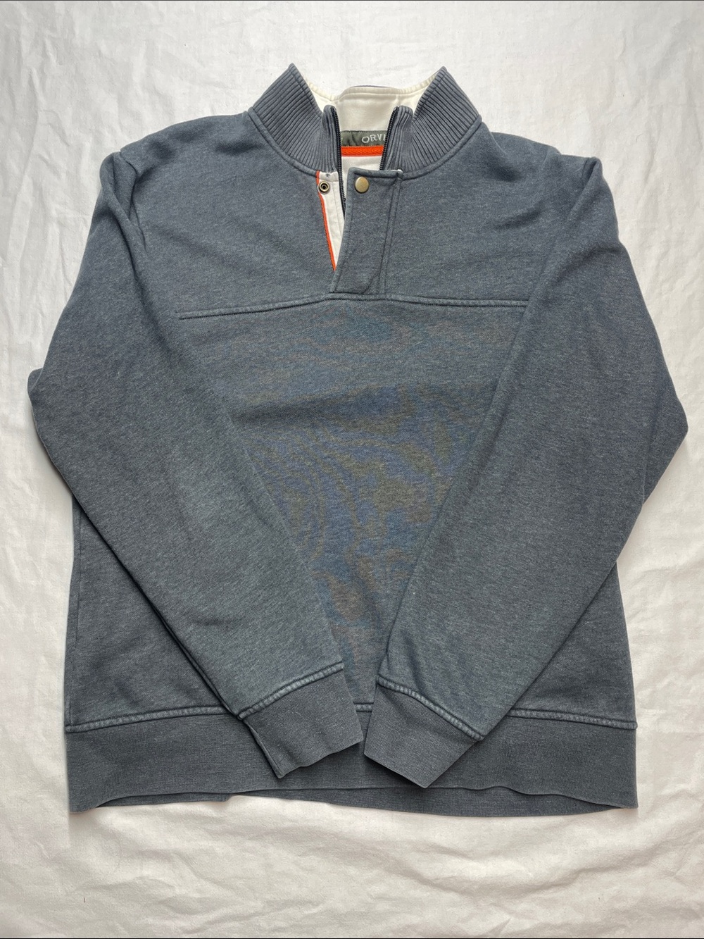 Orvis Men's Zip-Up Sweater in Gray with Orange Trim